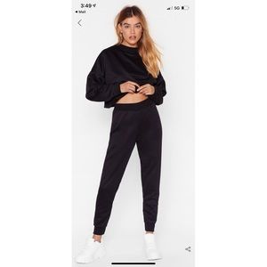 Black Cropped Sweatshirt and Joggers Set